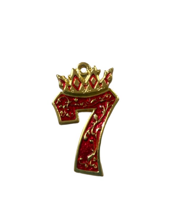 PINGENTE NUMERAL 7 COM COROA - RESINADO VERMELHO E DOURADO - 5CM