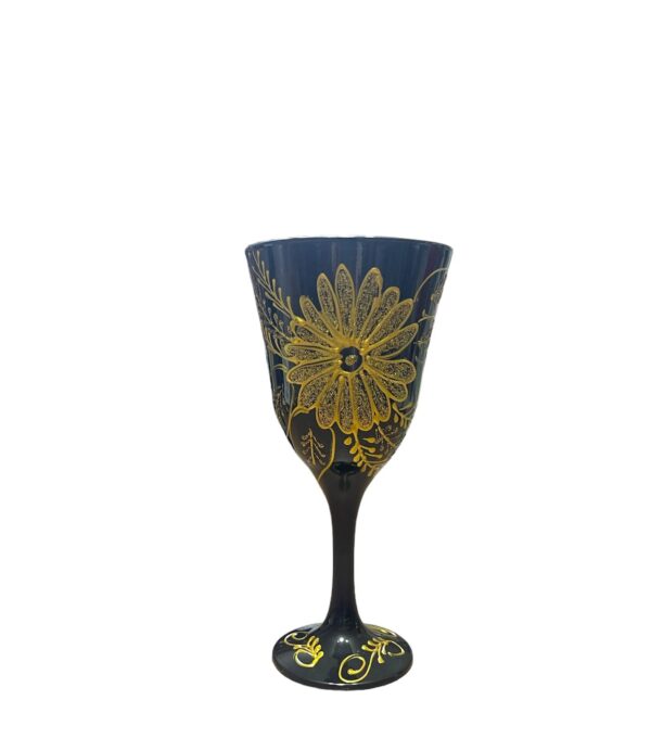 TAÇA DECORADA - PRETO E DOURADO