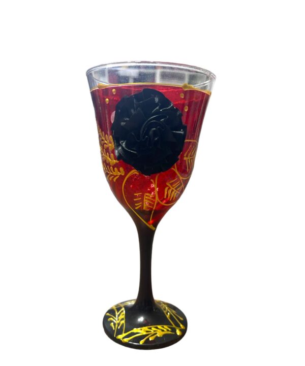 TAÇA DECORADA - PRETO/VERMELHO E DOURADO - ROSAS