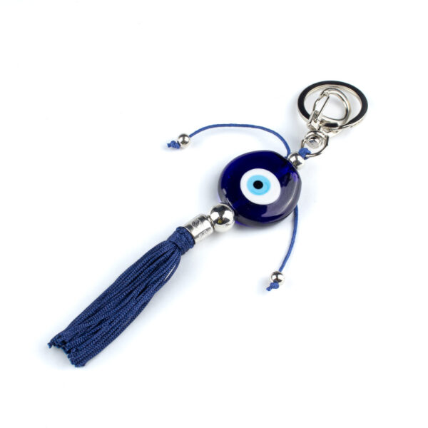 Chaveiro Olho Grego Murano Azul Escuro Pompom 16 cm