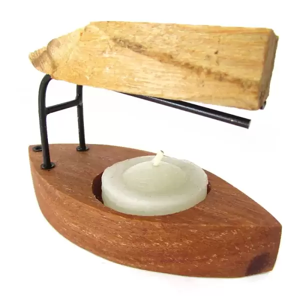 INCENSÁRIO QUEIMADOR DE PALO SANTO 10CM - CANOA - BRINDE 1 VELA RECHAUD