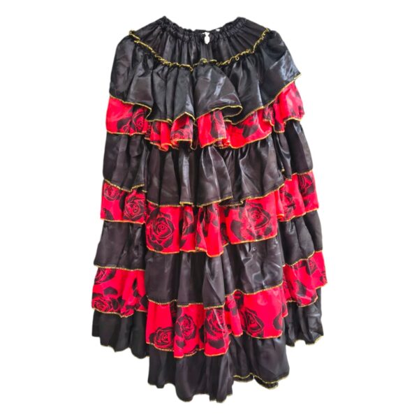 SÓ SAIA CETIM 7 BABADOS- PRETO E VERMELHO FLORAL