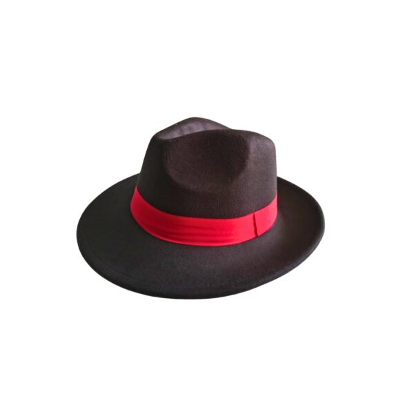 CHAPÉU AVELUDADO PRETO C/ FITA VERMELHA