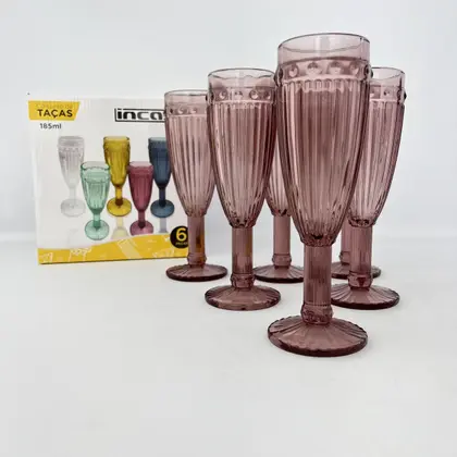 TAÇA FLUTE PARA CHAMPANHE COR MARSALA 185ML UNIDADE - Imagem 3