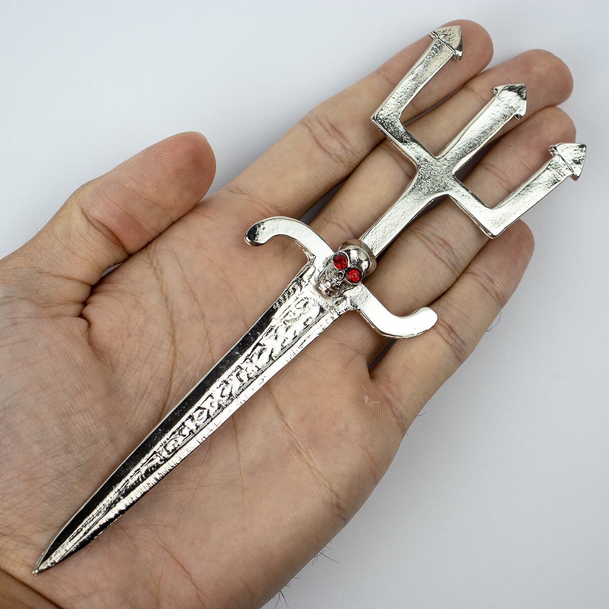 Punhal Exu com Tridente e Crânio em Metal Prateado 17 cm - Imagem 3