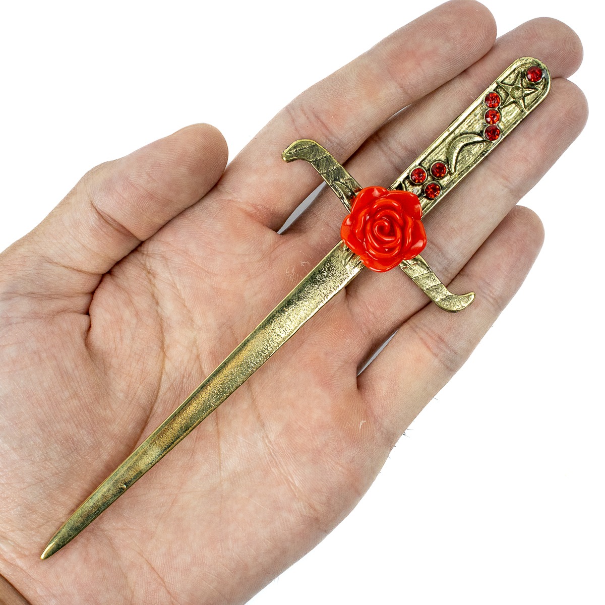 Punhal Metal Dourado c/ Rosa Vermelha 16,5 cm - Imagem 3