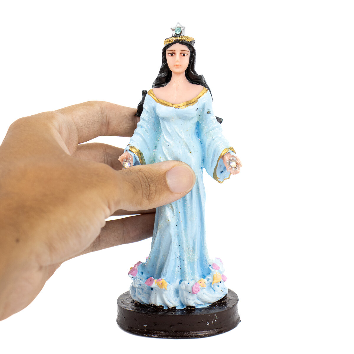 Escultura Iemanjá Azul Claro 16 cm Resina - Imagem 5